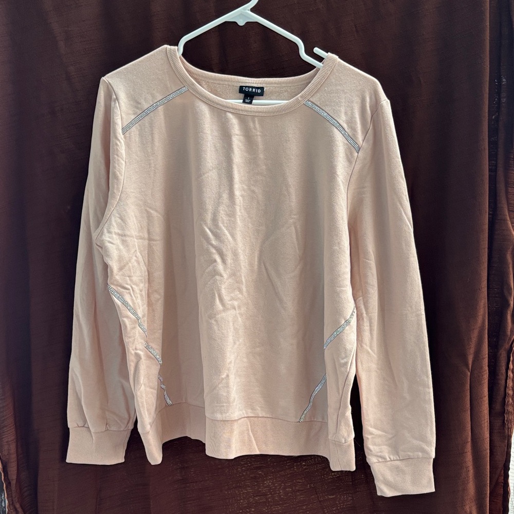 torrid Blush Pink Crewneck Sweatshirt with Stitch Detail